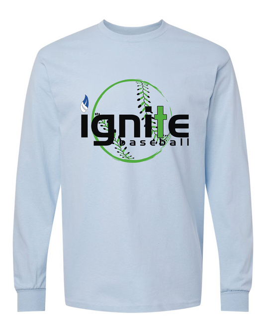 Ignite Baseball Long Sleeve Graphic Tee in Light Blue