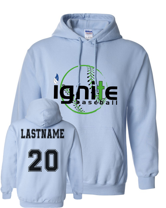 Ignite Baseball Hoodie in Light Blue (Optional Personalization)