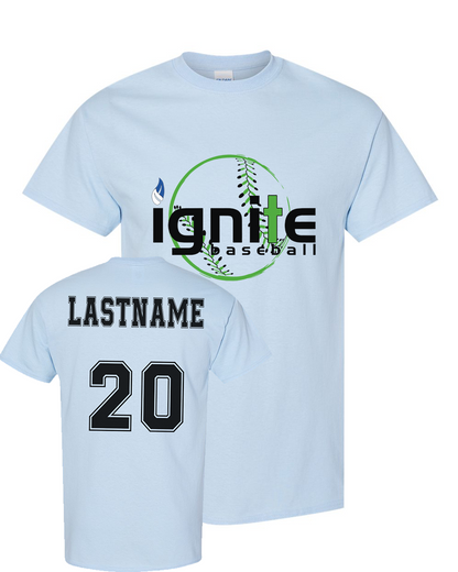 Ignite Baseball Graphic Tee in Light Blue (Optional Personalization)