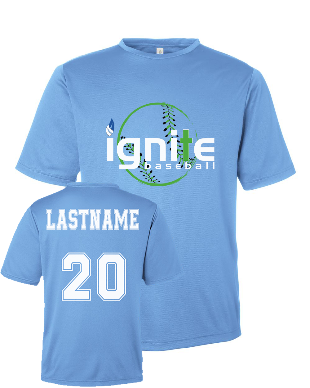 Ignite Baseball Performance Tee in Sport Light Blue (Optional Personalized)