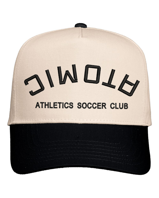 Atomic Backwards Soccer Club Embroidered Twill Hat in Natural/Black