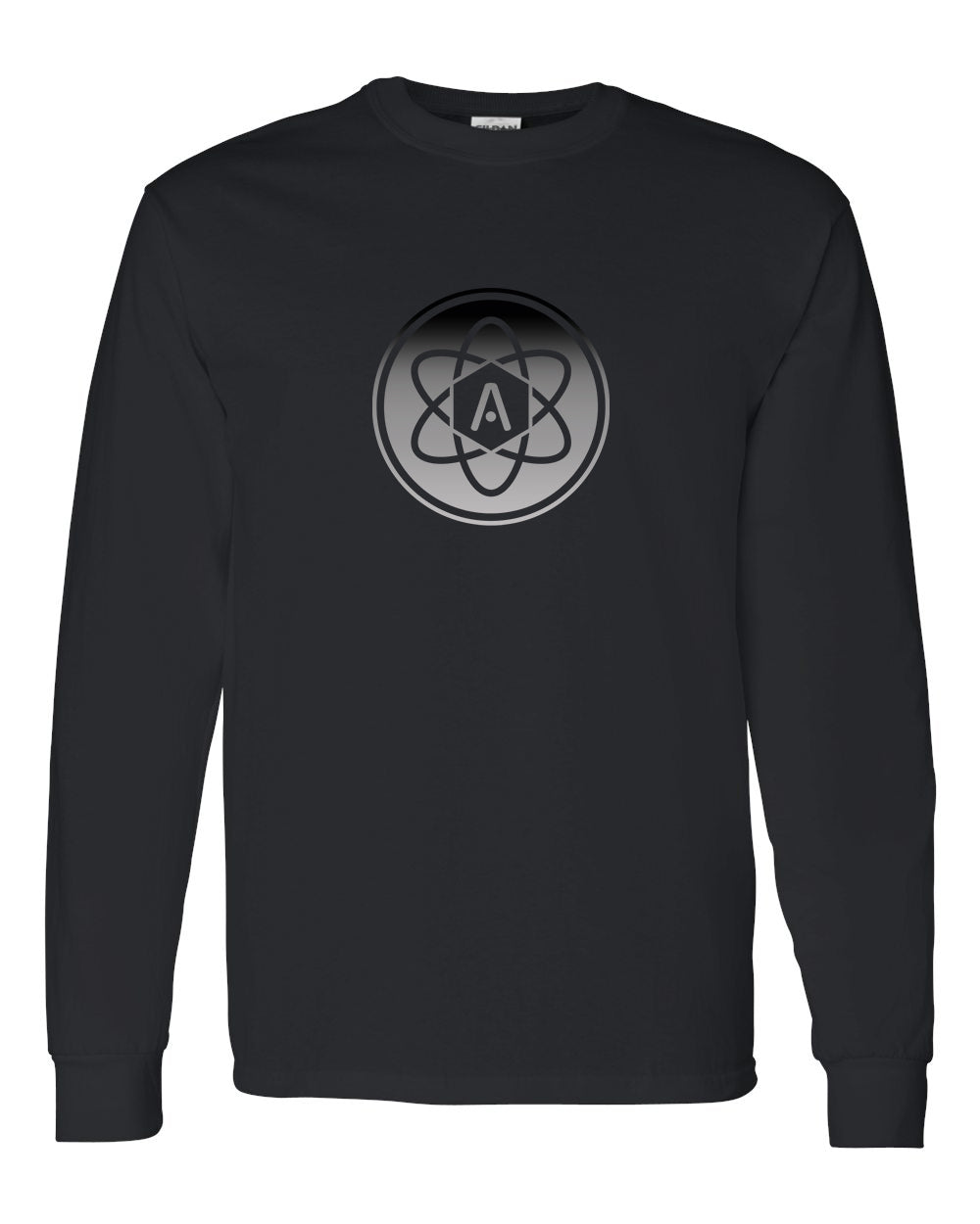 Gray Ombre Atomic Iron Man Long Sleeve Graphic Tee in Black