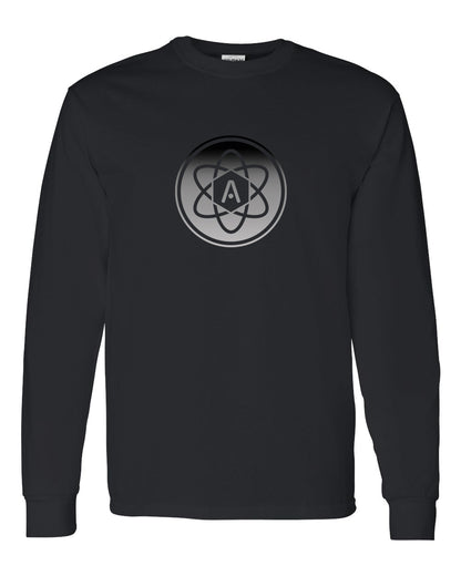 Gray Ombre Atomic Iron Man Long Sleeve Graphic Tee in Black