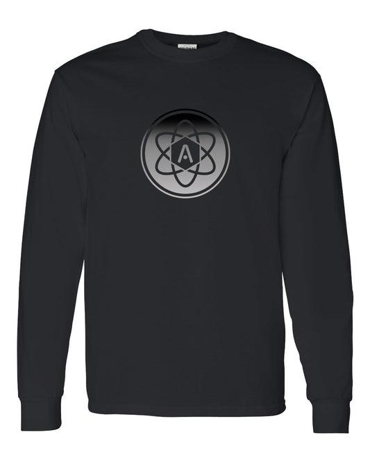 Gray Ombre Atomic Iron Man Long Sleeve Graphic Tee in Black