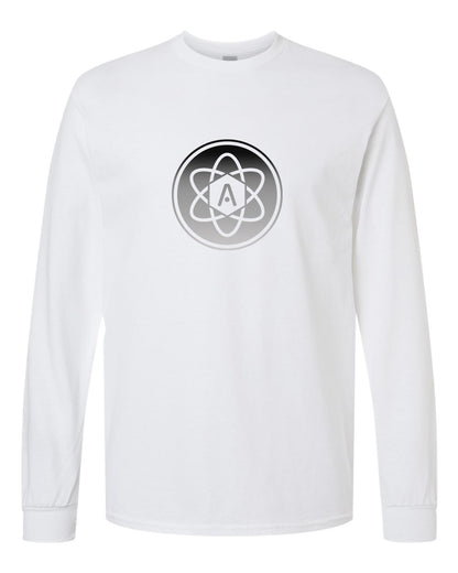 Gray Ombre Atomic Iron Man Long Sleeve Graphic Tee in White