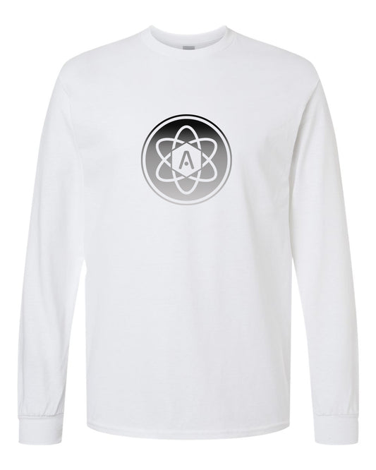 Gray Ombre Atomic Iron Man Long Sleeve Graphic Tee in White
