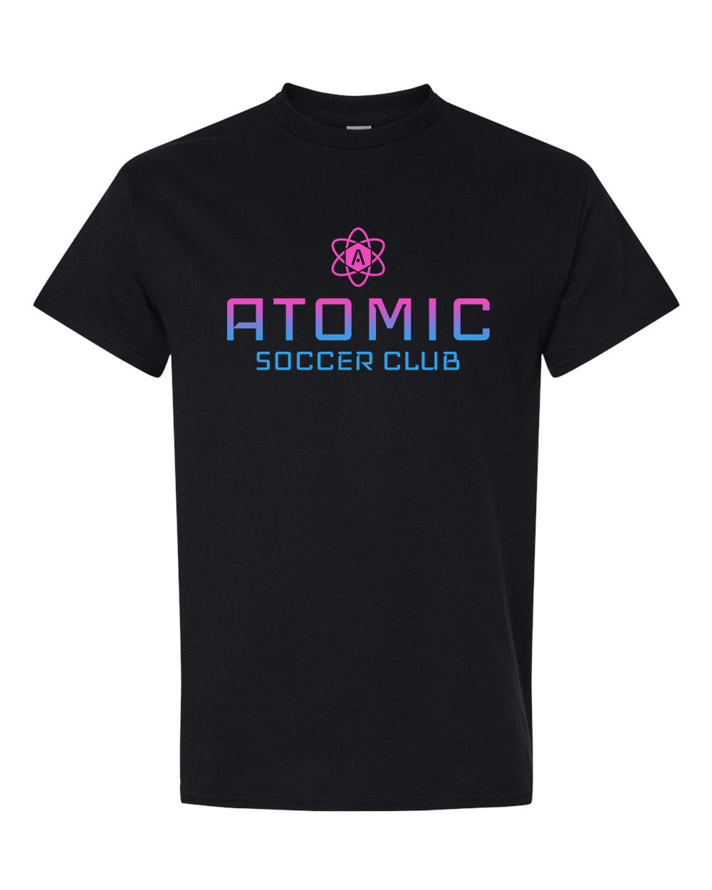 Pink & Blue Ombre Atomic Soccer Club Graphic Tee in Black