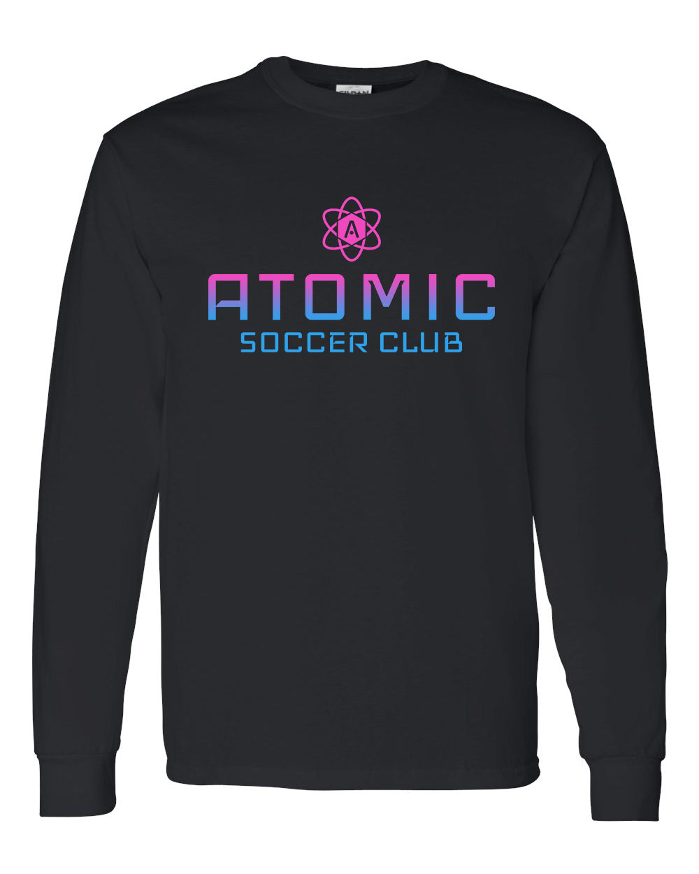 Pink & Blue Ombre Atomic Soccer Club Long Sleeve Graphic Tee in Black