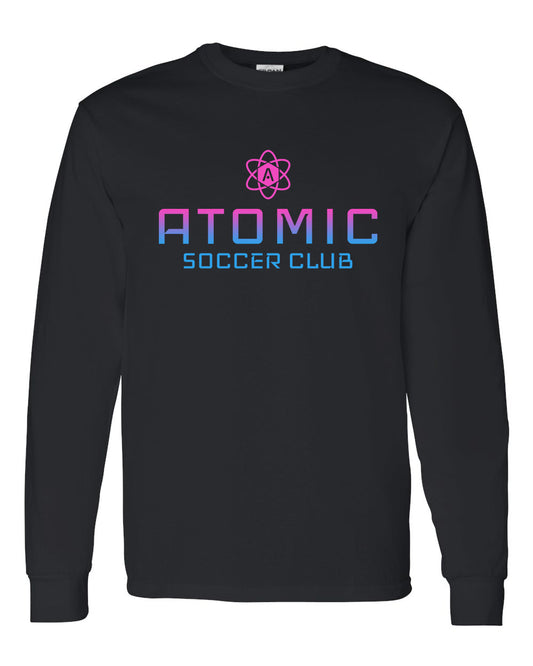 Pink & Blue Ombre Atomic Soccer Club Long Sleeve Graphic Tee in Black