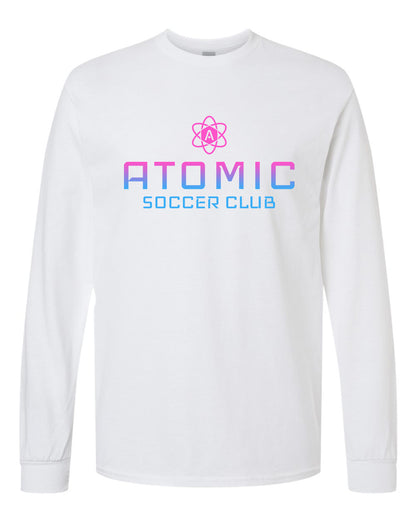 Pink & Blue Ombre Atomic Soccer Club Long Sleeve Graphic Tee in White
