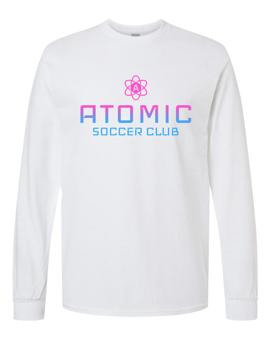 Pink & Blue Ombre Atomic Soccer Club Long Sleeve Graphic Tee in White