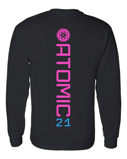Atomic Iron Man Long Sleeve Graphic Tee in Black (Optional Personalization)