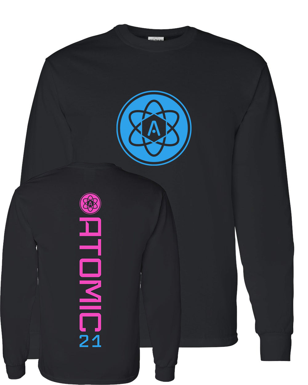 Atomic Iron Man Long Sleeve Graphic Tee in Black (Optional Personalization)