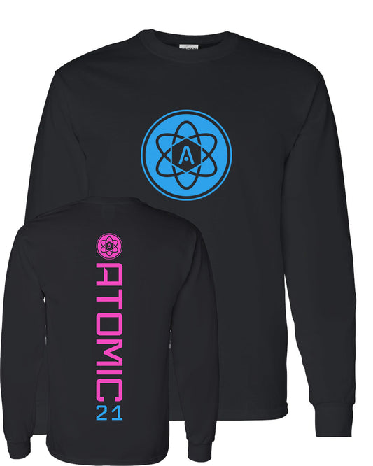 Atomic Iron Man Long Sleeve Graphic Tee in Black (Optional Personalization)