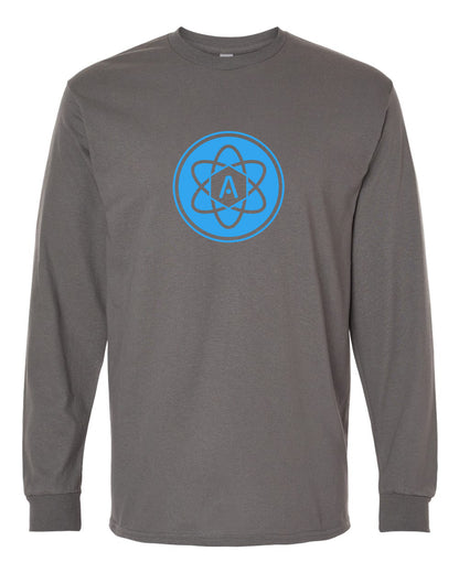 Atomic Iron Man Long Sleeve Graphic Tee in Charcoal (Optional Personalization)