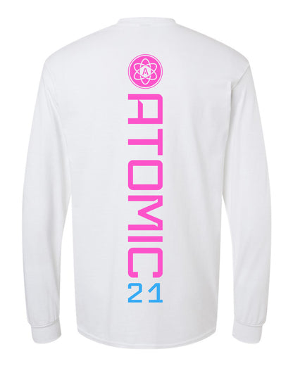 Atomic Iron Man Long Sleeve Graphic Tee in White (Optional Personalization)