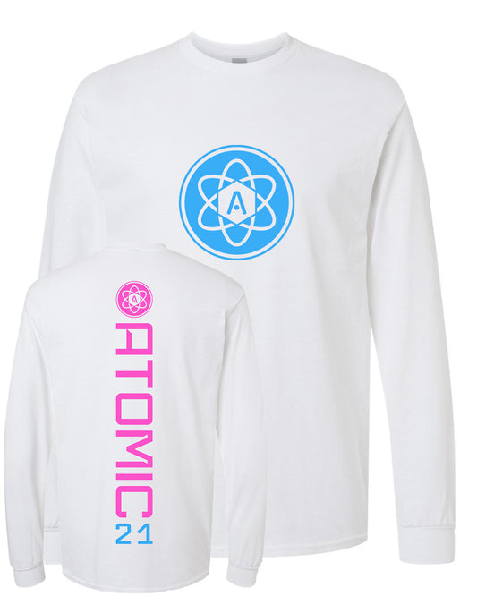 Atomic Iron Man Long Sleeve Graphic Tee in White (Optional Personalization)