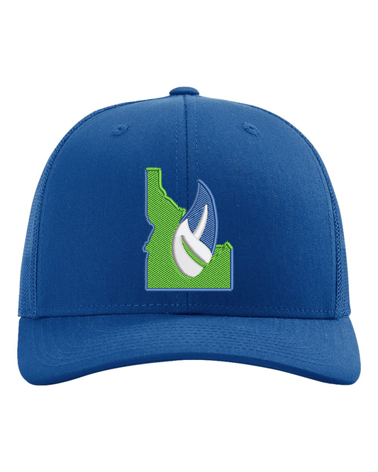 Ignite Idaho Embroidered Trucker Hat in Royal/Royal