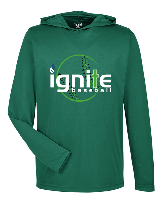 Ignite Baseball Performance Long Sleeve Tee With Hood in Sport Forest