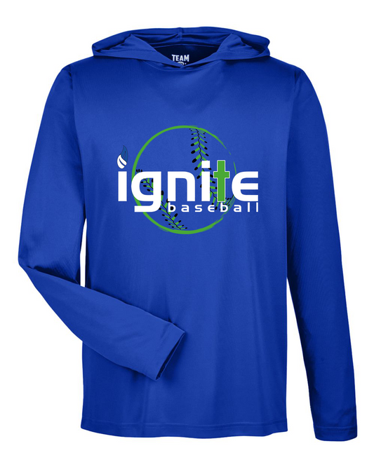 Ignite Baseball Performance Long Sleeve Tee With Hood in Sport Royal