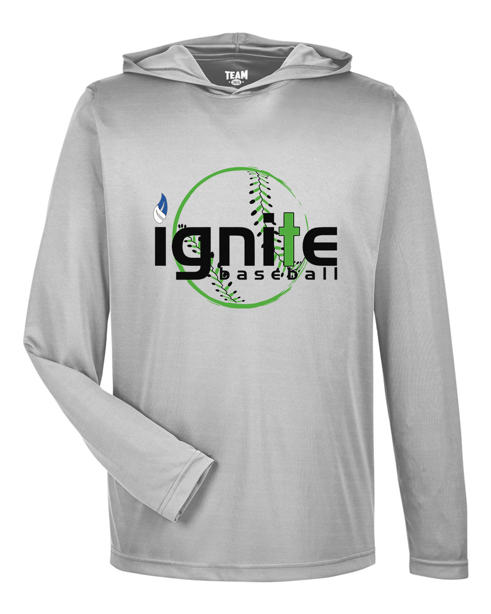 Ignite Baseball Performance Long Sleeve Tee With Hood in Sport Silver