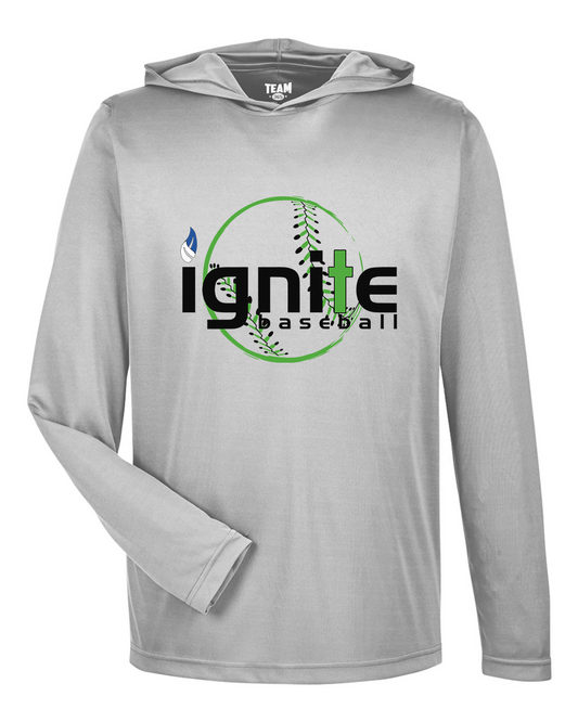 Ignite Baseball Performance Long Sleeve Tee With Hood in Sport Silver