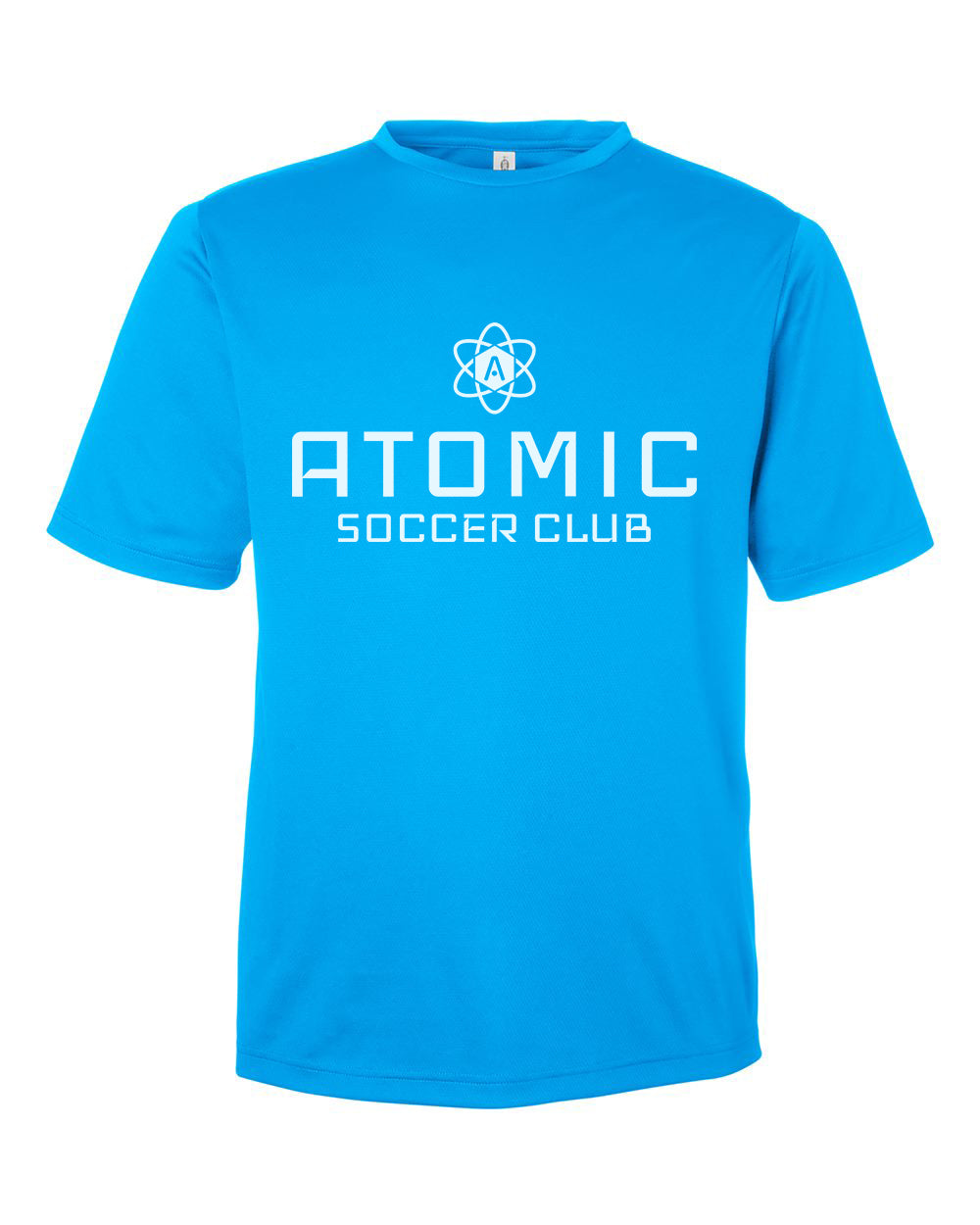 White Atomic Soccer Club Performance Tee in Electric Blue
