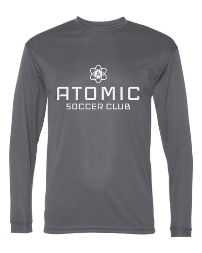 White Atomic Soccer Club Performance Long Sleeve Tee in Graphite
