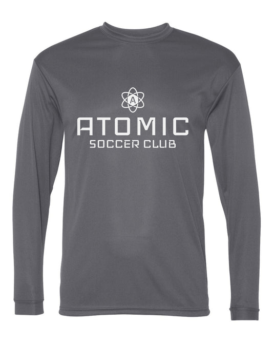 White Atomic Soccer Club Performance Long Sleeve Tee in Graphite