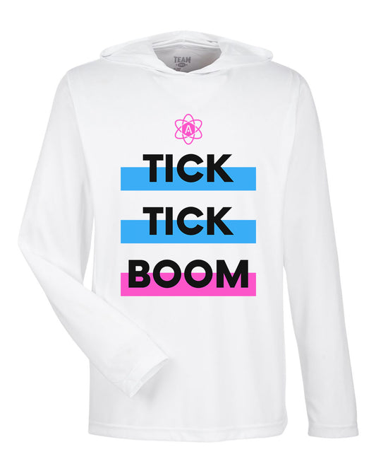 Atomic Tick Tick Boom Performance Long Sleeve Tee With Hood In White