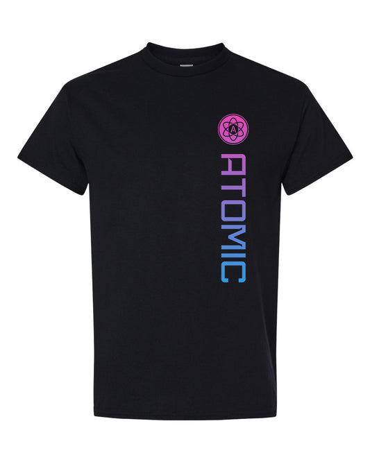Pink & Blue Ombre Vertical Atomic Graphic Tee in Black