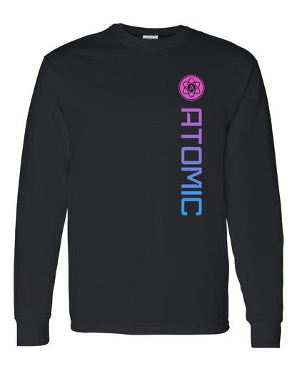 Pink & Blue Ombre Vertical Atomic Long Sleeve Graphic Tee in Black