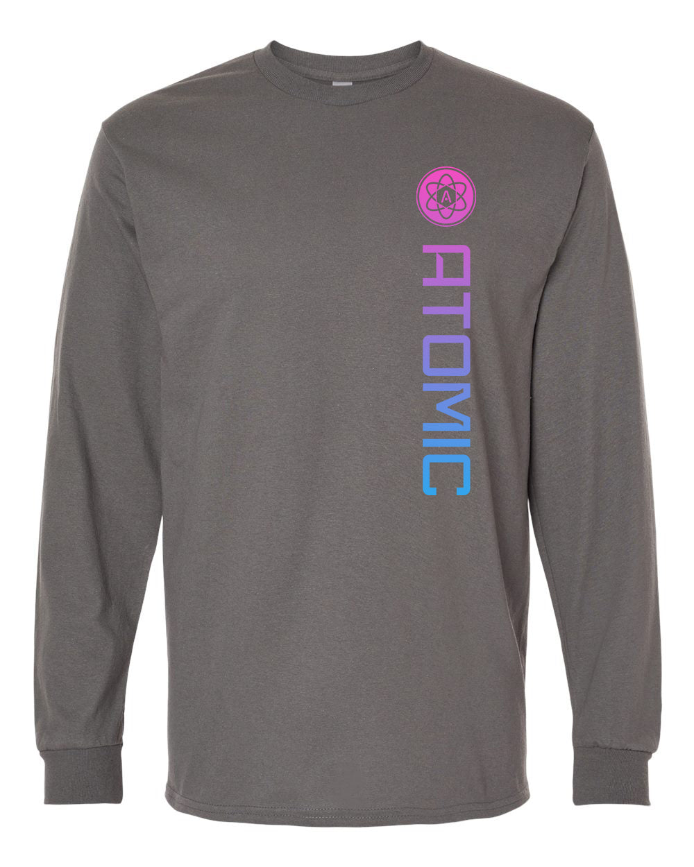 Pink & Blue Ombre Vertical Atomic Long Sleeve Graphic Tee in Charcoal