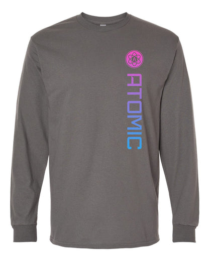 Pink & Blue Ombre Vertical Atomic Long Sleeve Graphic Tee in Charcoal