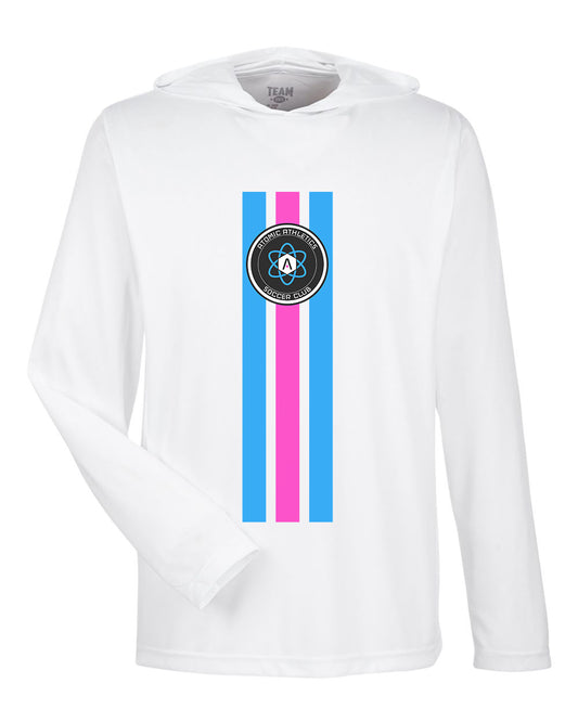 Atomic Flag Vertical Performance Long Sleeve Tee With Hood In White
