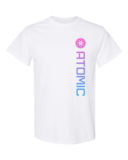 Pink & Blue Ombre Vertical Atomic Graphic Tee in White