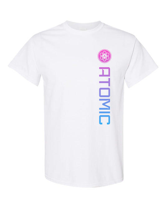 Pink & Blue Ombre Vertical Atomic Graphic Tee in White