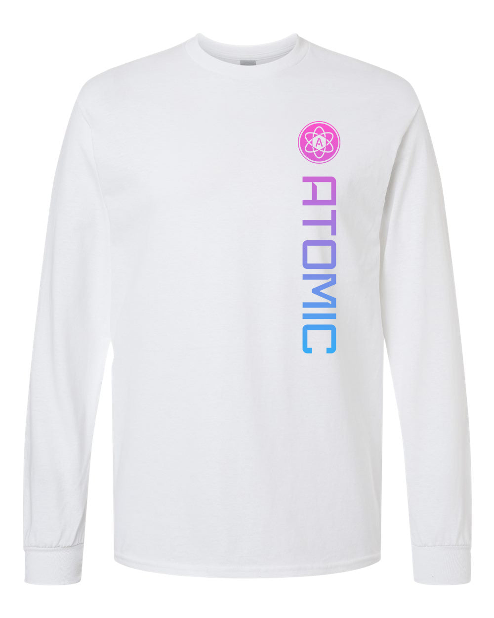 Pink & Blue Ombre Vertical Atomic Long Sleeve Graphic Tee in White
