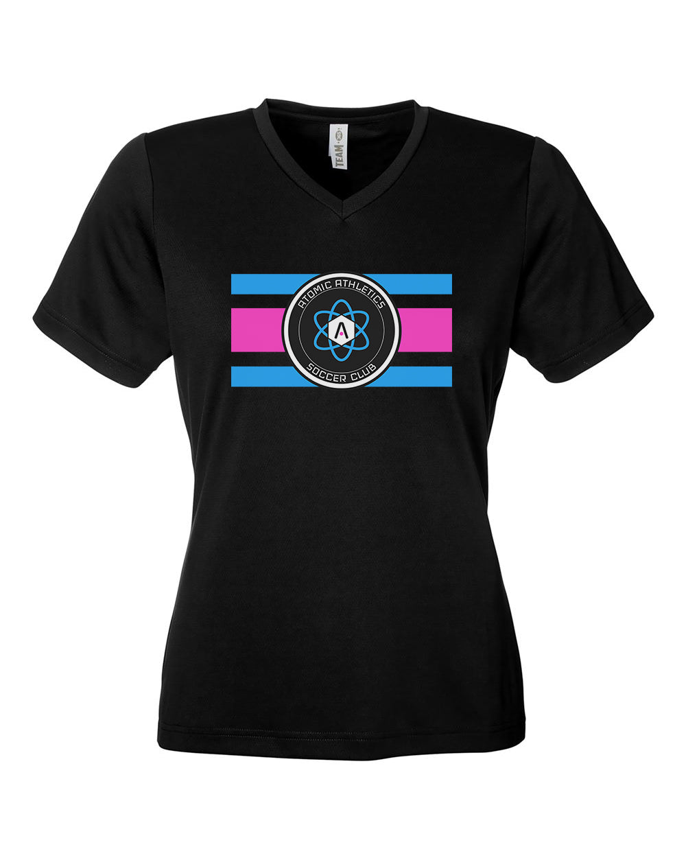 Ladies Atomic Flag Horizontal Performance Tee in Black