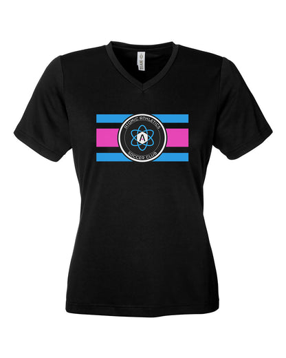 Ladies Atomic Flag Horizontal Performance Tee in Black