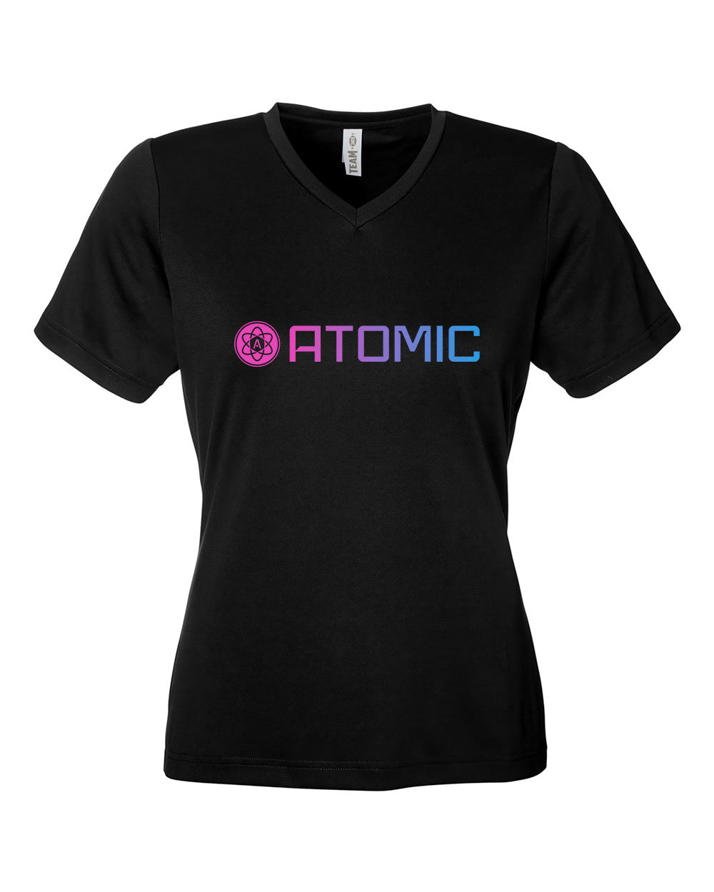 Ladies Pink & Blue Horizontal Ombre Atomic Performance Tee in Black