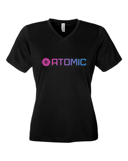 Ladies Pink & Blue Horizontal Ombre Atomic Performance Tee in Black