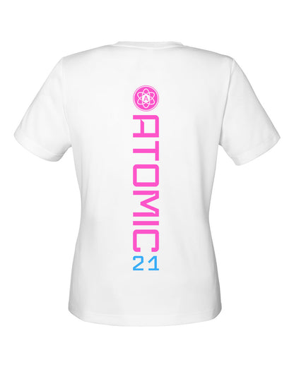 Ladies Atomic Iron Man Performance Tee in White (Optional Personalized)