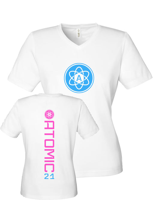 Ladies Atomic Iron Man Performance Tee in White (Optional Personalized)