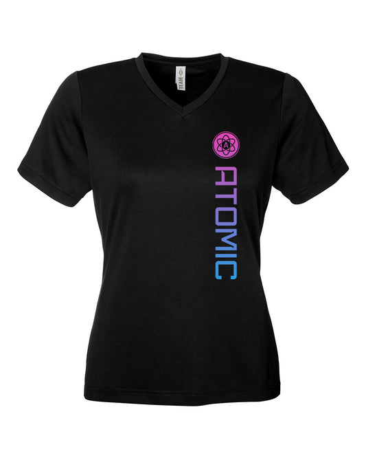 Ladies Pink & Blue Ombre Vertical Atomic Performance Tee in Black