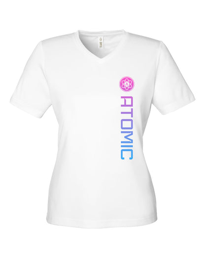 Ladies Pink & Blue Ombre Vertical Atomic Performance Tee in White