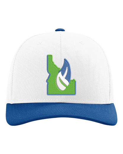 Ignite Idaho Embroidered Trucker Hat in White/Royal CMB