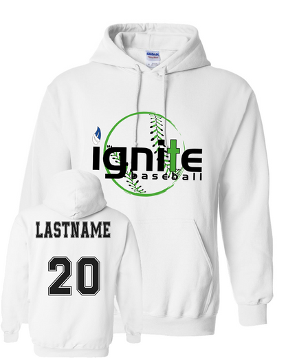Ignite Baseball Hoodie in White (Optional Personalization)