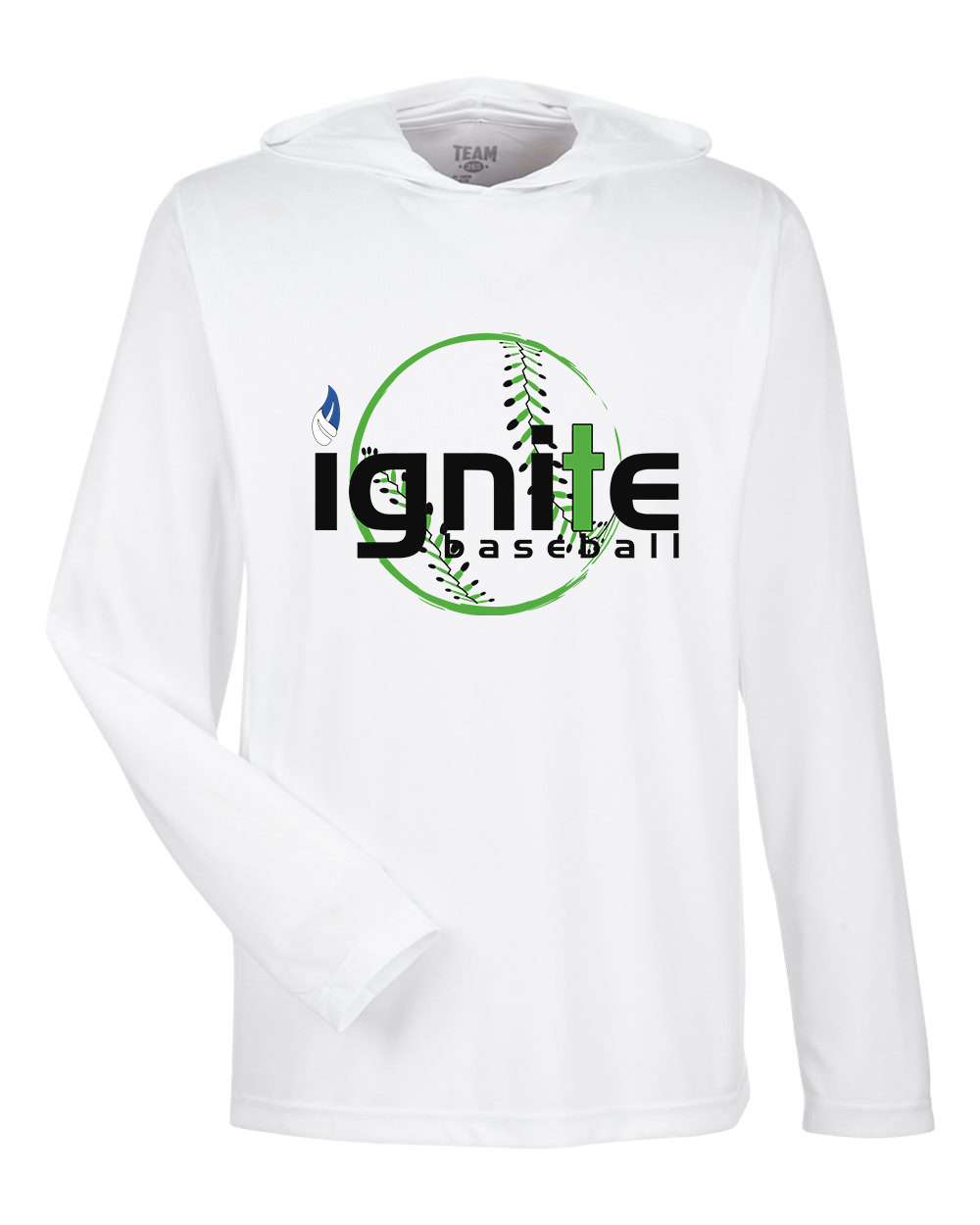 Ignite Baseball Performance Long Sleeve Tee With Hood in White