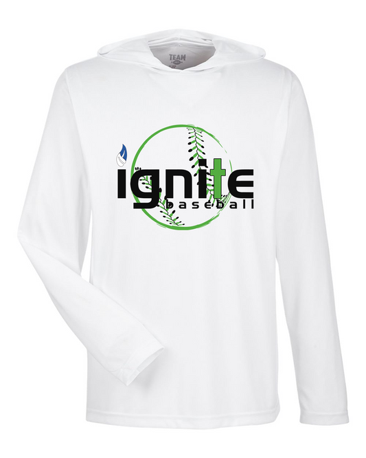 Ignite Baseball Performance Long Sleeve Tee With Hood in White